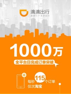 滴滴宣布日完成訂單量破1000萬：每秒115個(gè)訂單 僅次于淘寶